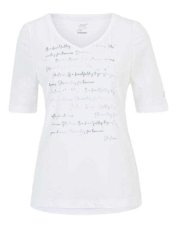 Joy Sportswear T-Shirt ARIA T-Shirt mit V-Ausschnitt und sanftem Schrift-Print zollfrei