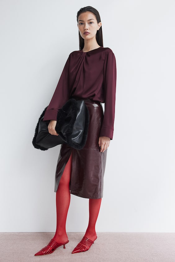 HM Satinbluse mit Faltendetail Riesige Ersparnisse
