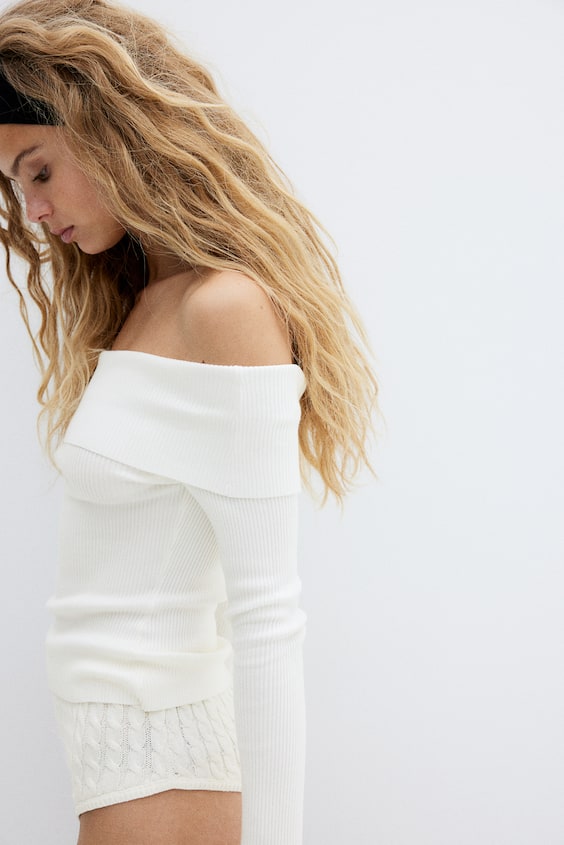 HM Schulterfreies Shirt in Rippstrick Online Shopping