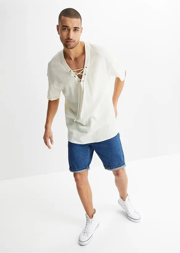 John Baner JEANSWEAR Schlupf-Kurzarmhemd mit Schnürung Preisnachlass