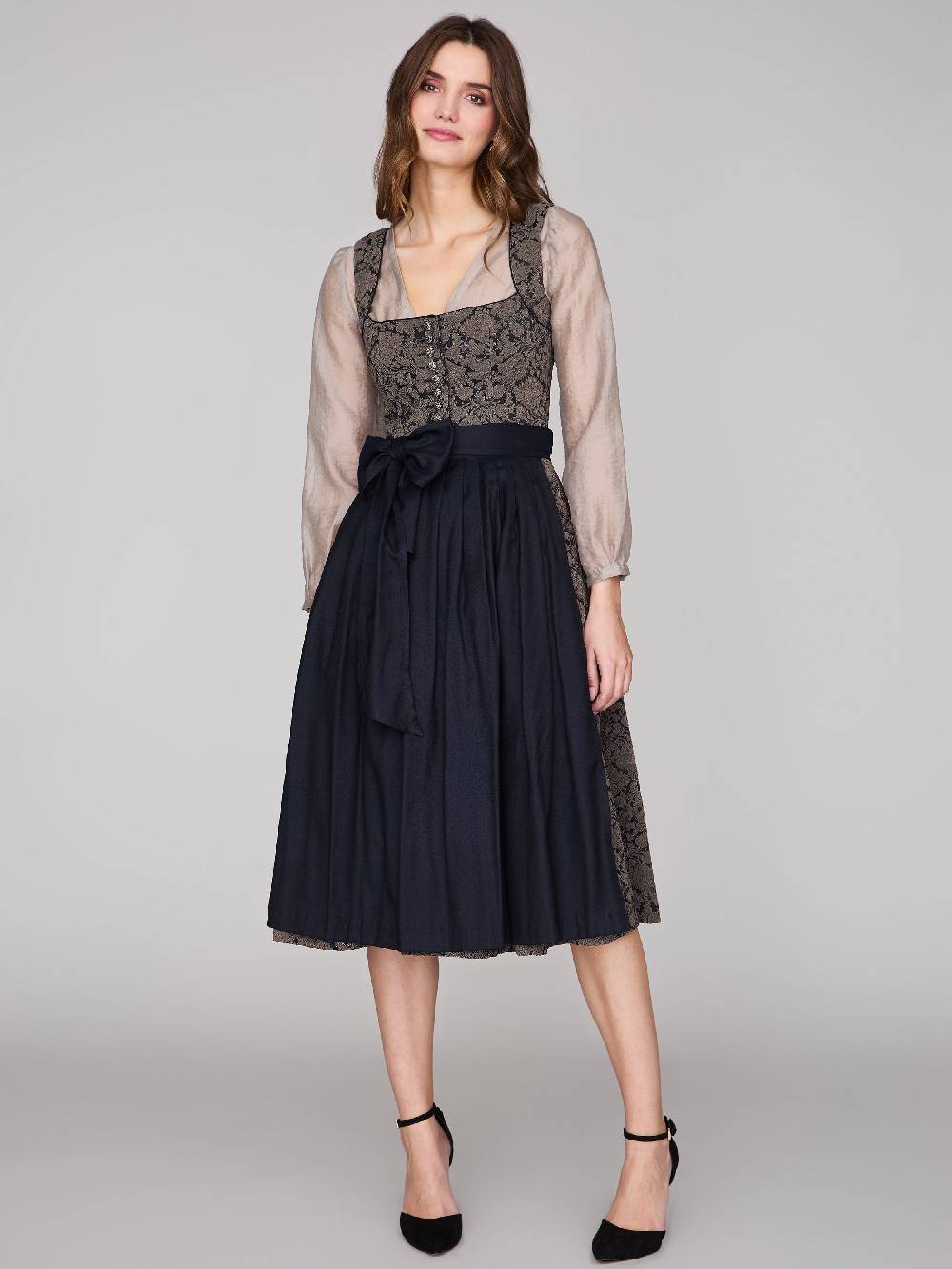 Limberry Schwarz gemustertes Dirndl - HEDI BLACK FOLKLORE Osterangebot