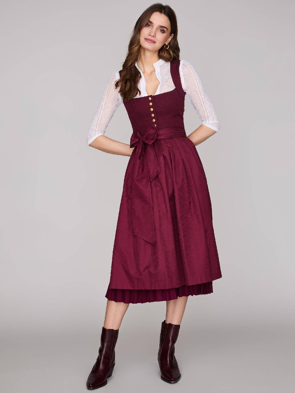 Limberry Bordeauxrotes Dirndl mit plissiertem Rock - HEDI PLISSEE BORDEAUX Lagerräumung