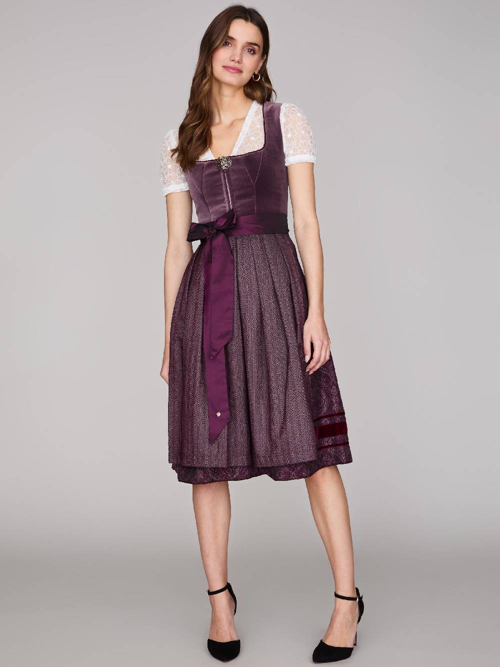 Limberry Pflaumenfarbenes Samtdirndl mit Zierschnalle - SARAH PLUME Heißer Verkauf