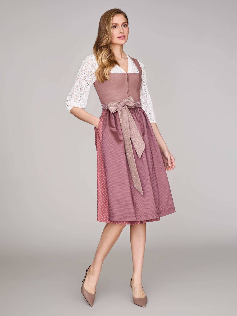 Limberry Rosa-farbenes Dirndl mit Leinen-Mieder - ADA DUSTY ROSEWOOD Kauf eins, bekomm eins gratis