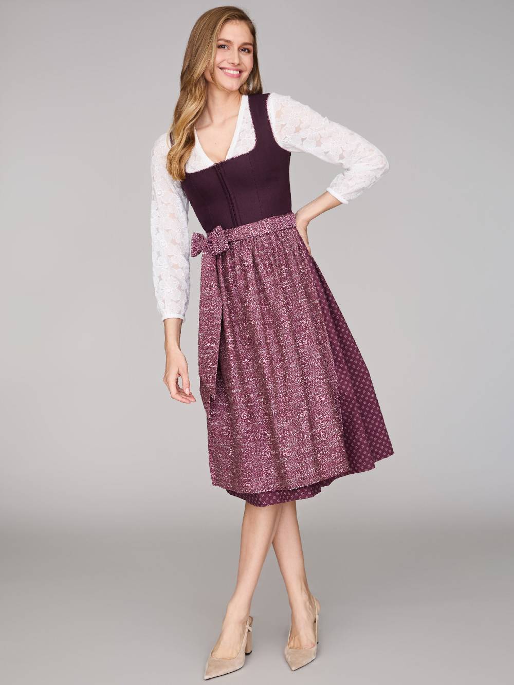 Limberry Beeren-farbenes Dirndl mit Leinen-Mieder - ADA FIG Tägliche Deals