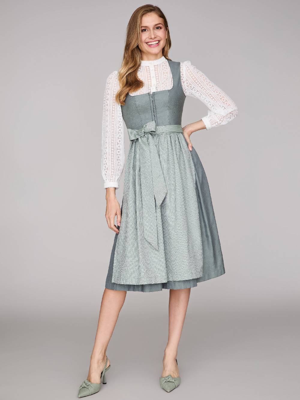 Limberry Salbeigrünes Dirndl mit floralem Muster - CECILY AGAVE GREEN Sonderangebote