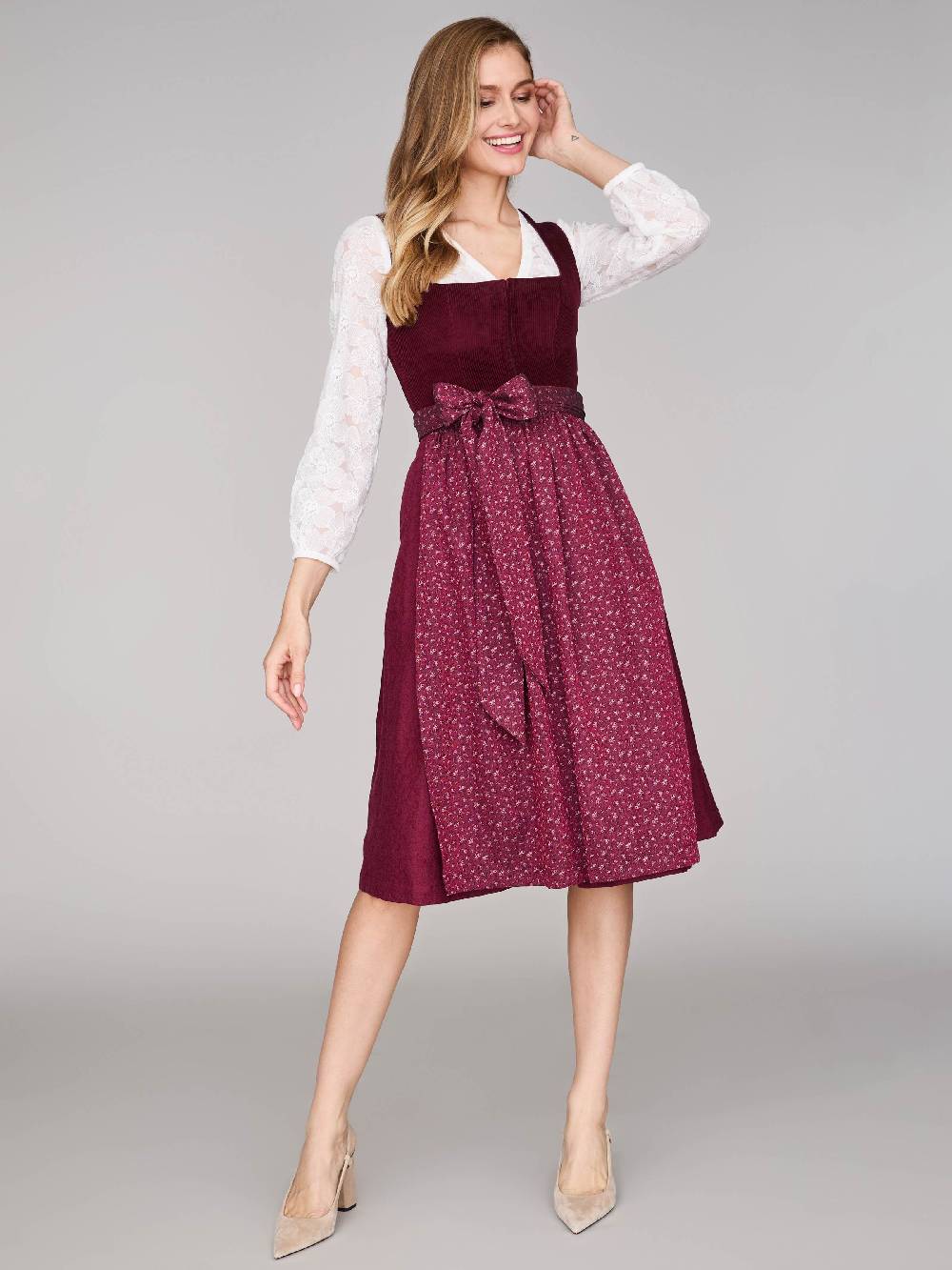 Limberry Burgunderrotes Dirndl mit Cord-Mieder - TIA VINTAGE BURGUNDY Wochenangebot