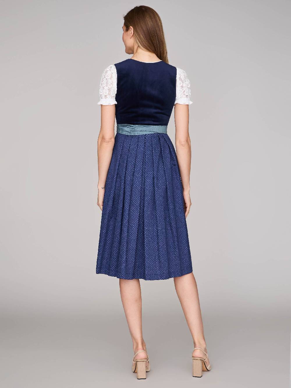 Limberry Dunkelblaues Samt-Dirndl mit Knöpfen - LUCINDA PAGEANT BLUE Begrenzte Freigabe