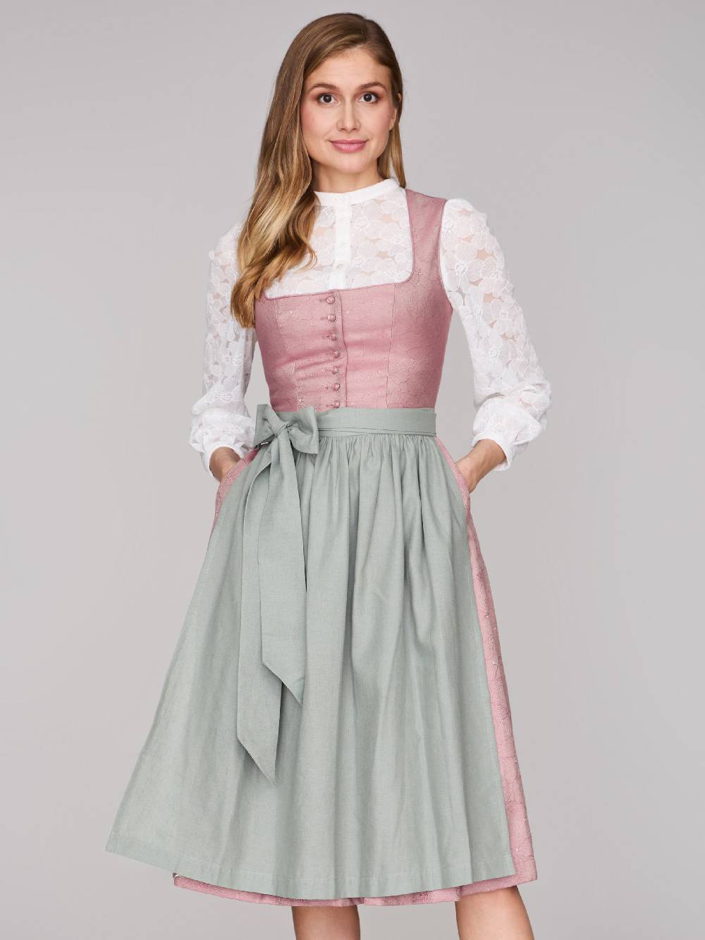 Limberry Rosa-farbenes Dirndl mit Knöpfen - FELICITY ASH ROSE Sonderangebot der Fabrik