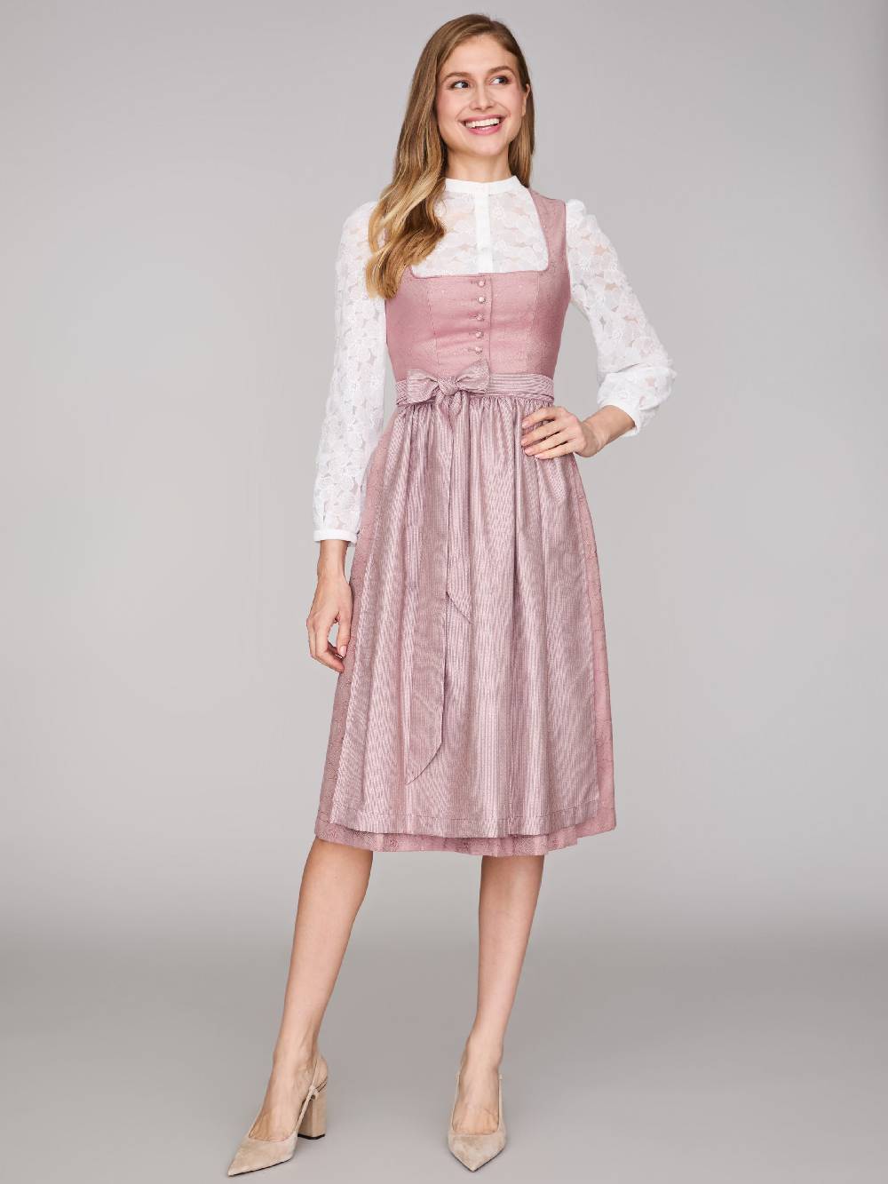 Limberry Rosa-farbenes Dirndl mit Knöpfen - FELICITY ASH ROSE Sonderangebot der Fabrik