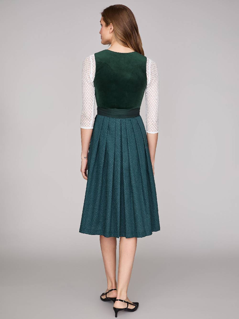 Limberry Dunkelgrünes Samt-Dirndl mit Knöpfen - LUCINDA PINE GROVE Kostenloser Versand international