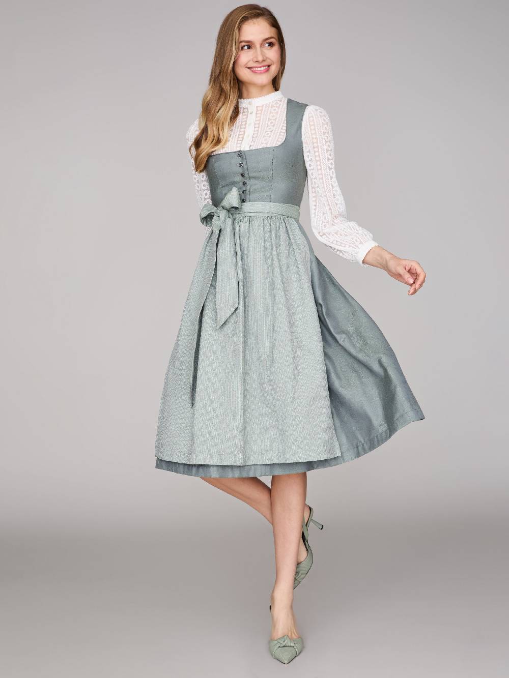 Limberry Salbeigrünes Dirndl mit Knöpfen - FELICITY AGAVE GREEN Begrenzt auf 3 Tage