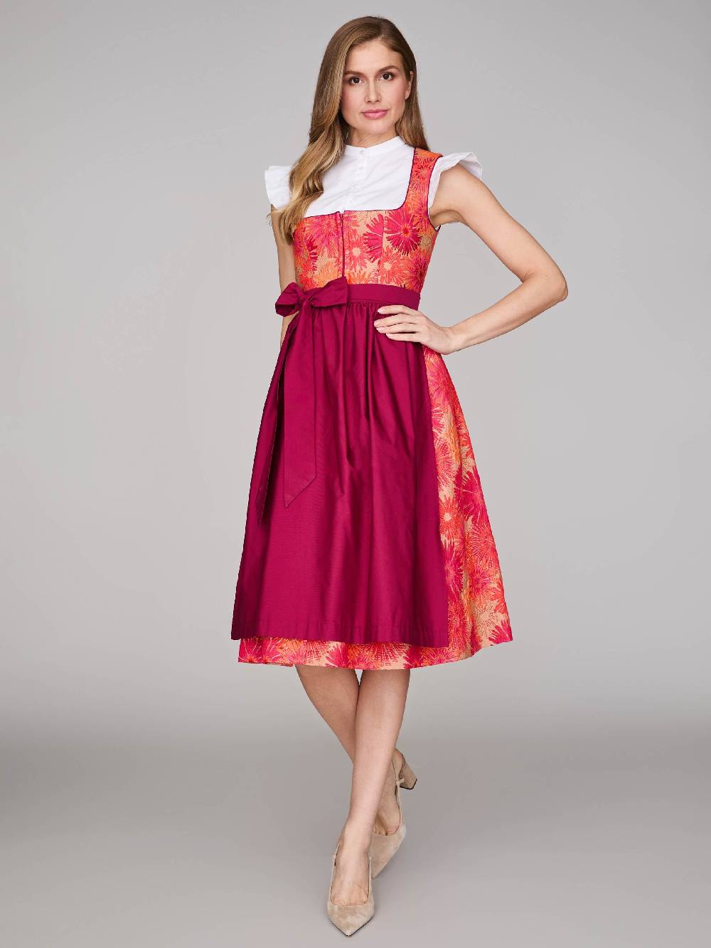 Limberry Pinkes Dirndl mit Blumenmuster - DAHLIA GERANIUM Limitierter Zeitrabatt