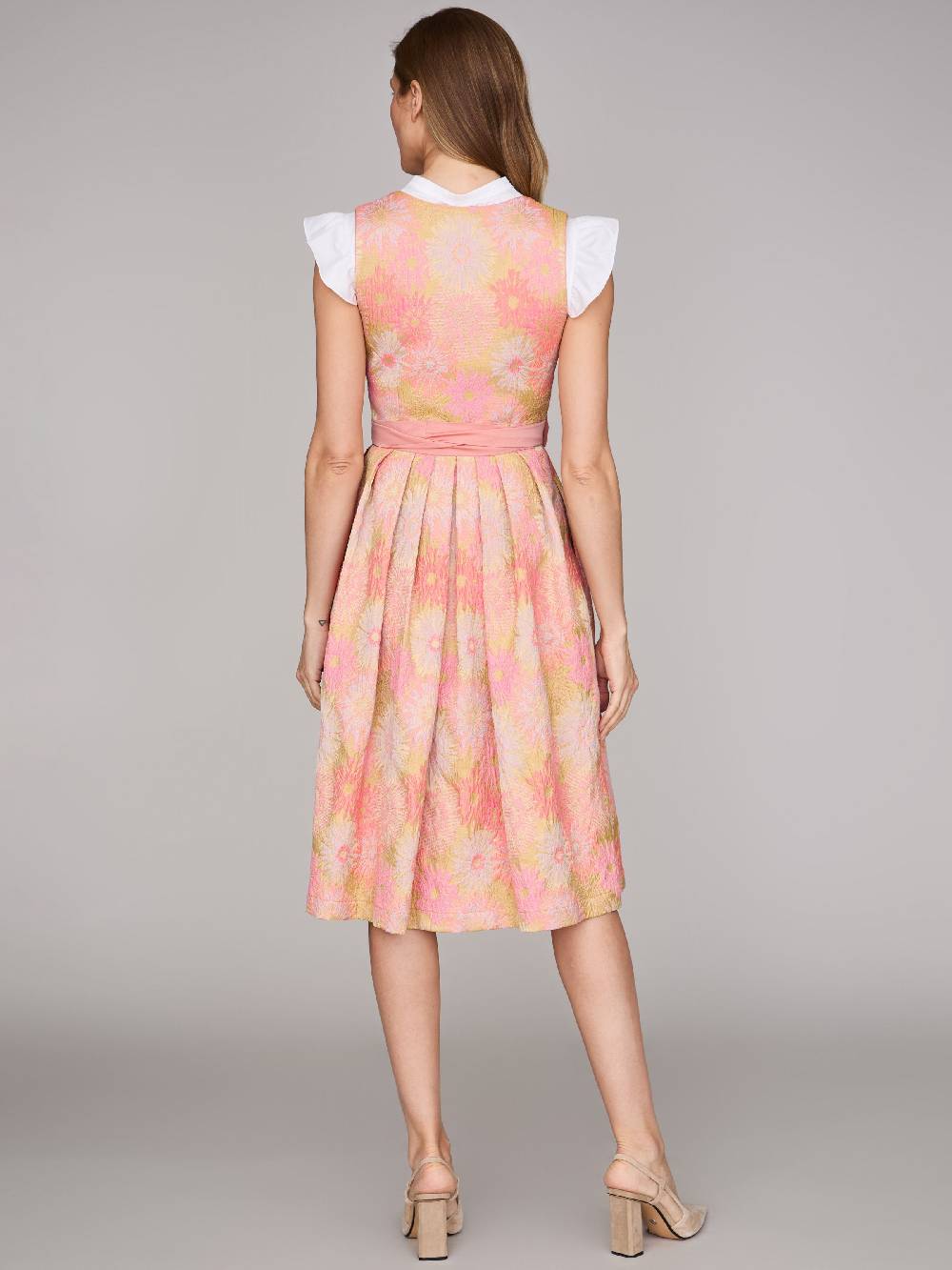 Limberry Rosa-farbenes Dirndl mit Blumenmuster - DAHLIA CORAL ALMOND Fabrik Onlineshop