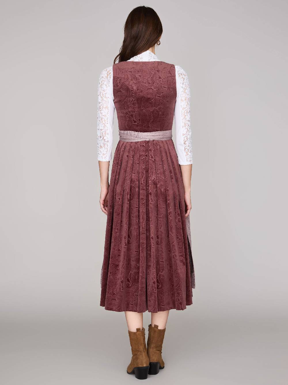 Limberry Rosafarbenes Dirndl aus gemustertem Samt - ANTONIA NELKENROSA Preisnachlass