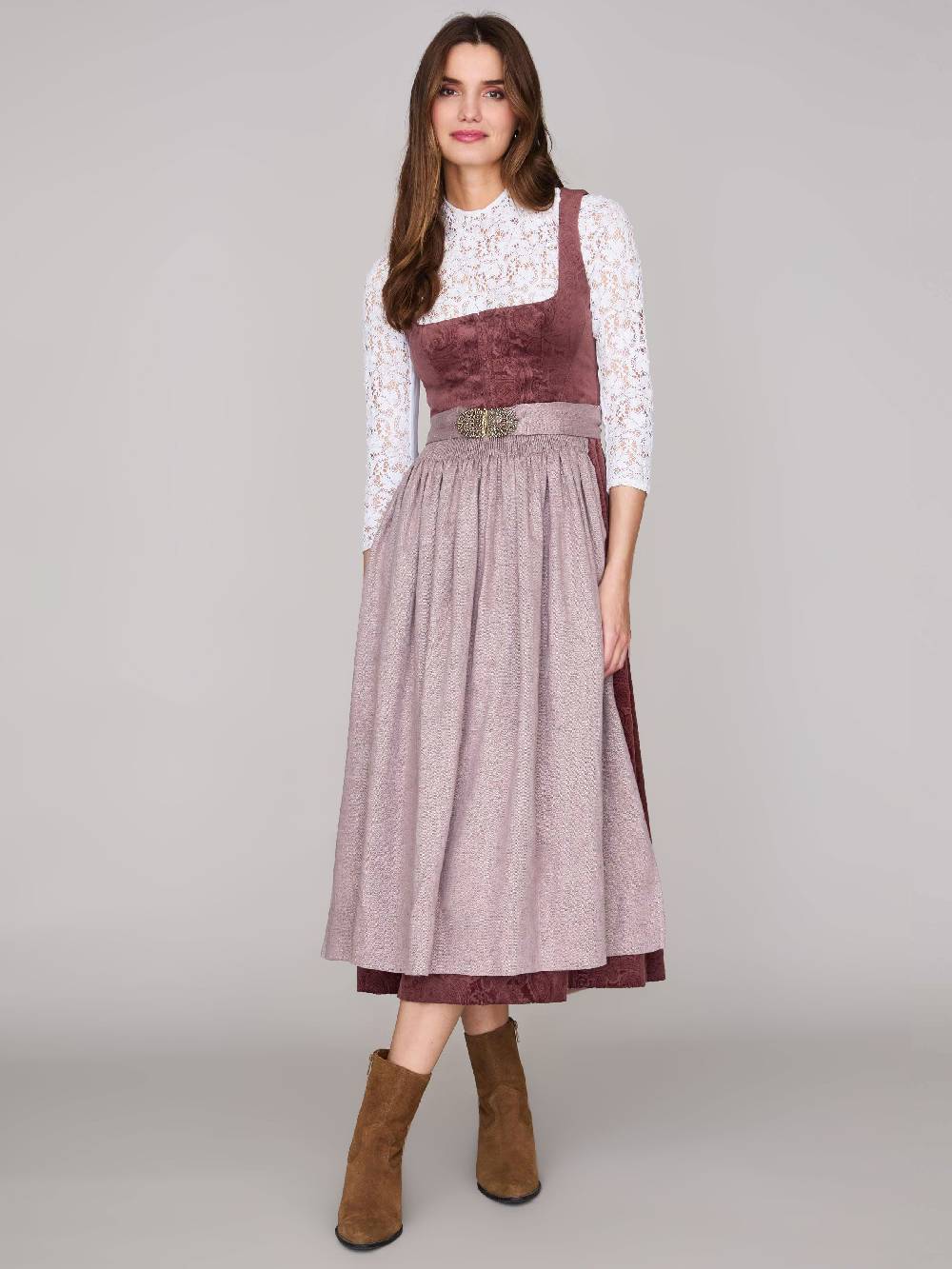 Limberry Rosafarbenes Dirndl aus gemustertem Samt - ANTONIA NELKENROSA Preisnachlass