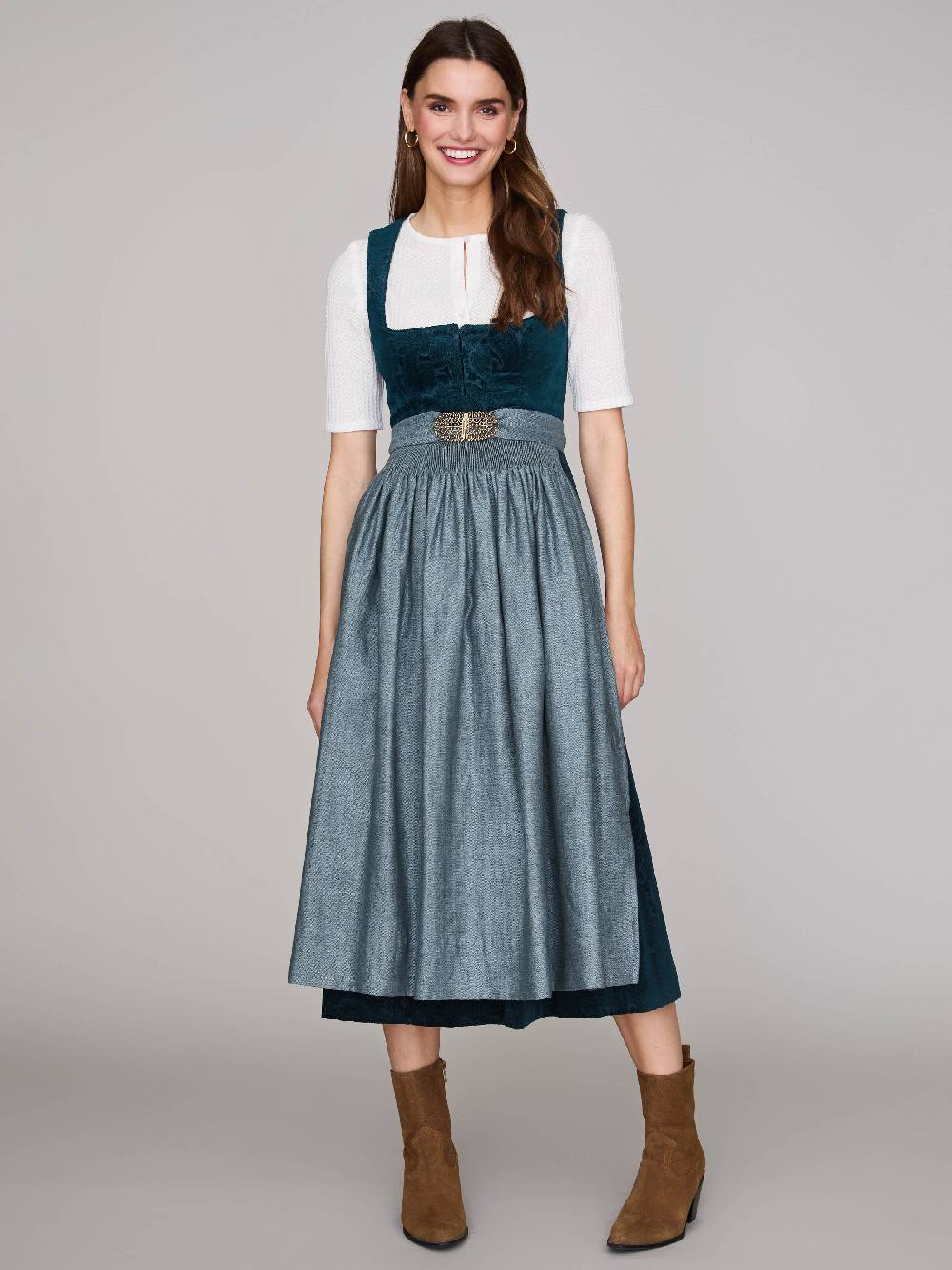 Limberry Petrolfarbenes Dirndl aus gemustertem Samt - ANTONIA CADMIUMGRÜN Saisonschlussverkauf