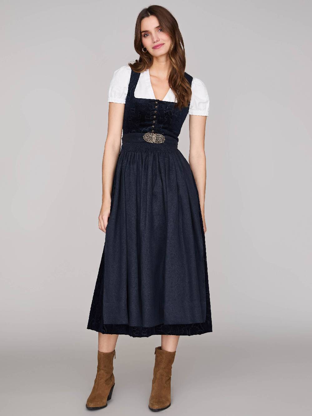 Limberry Nachtblaues Dirndl aus gemustertem Samt - MONIKA NACHTBLAU Black Friday