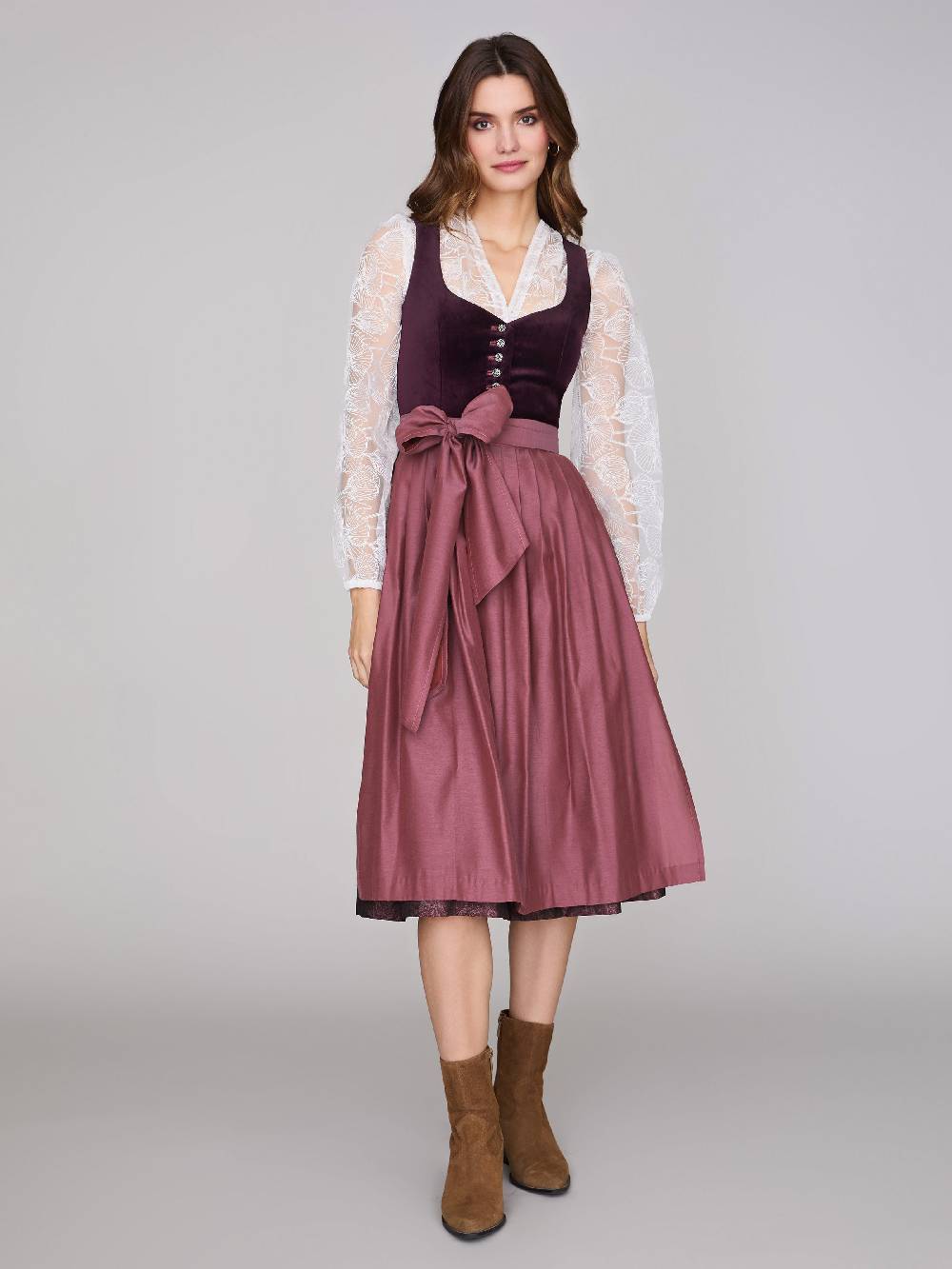Limberry Mauvefarbenes Dirndl mit Samt-Mieder - JANNI DARK MAUVE Lagerräumung