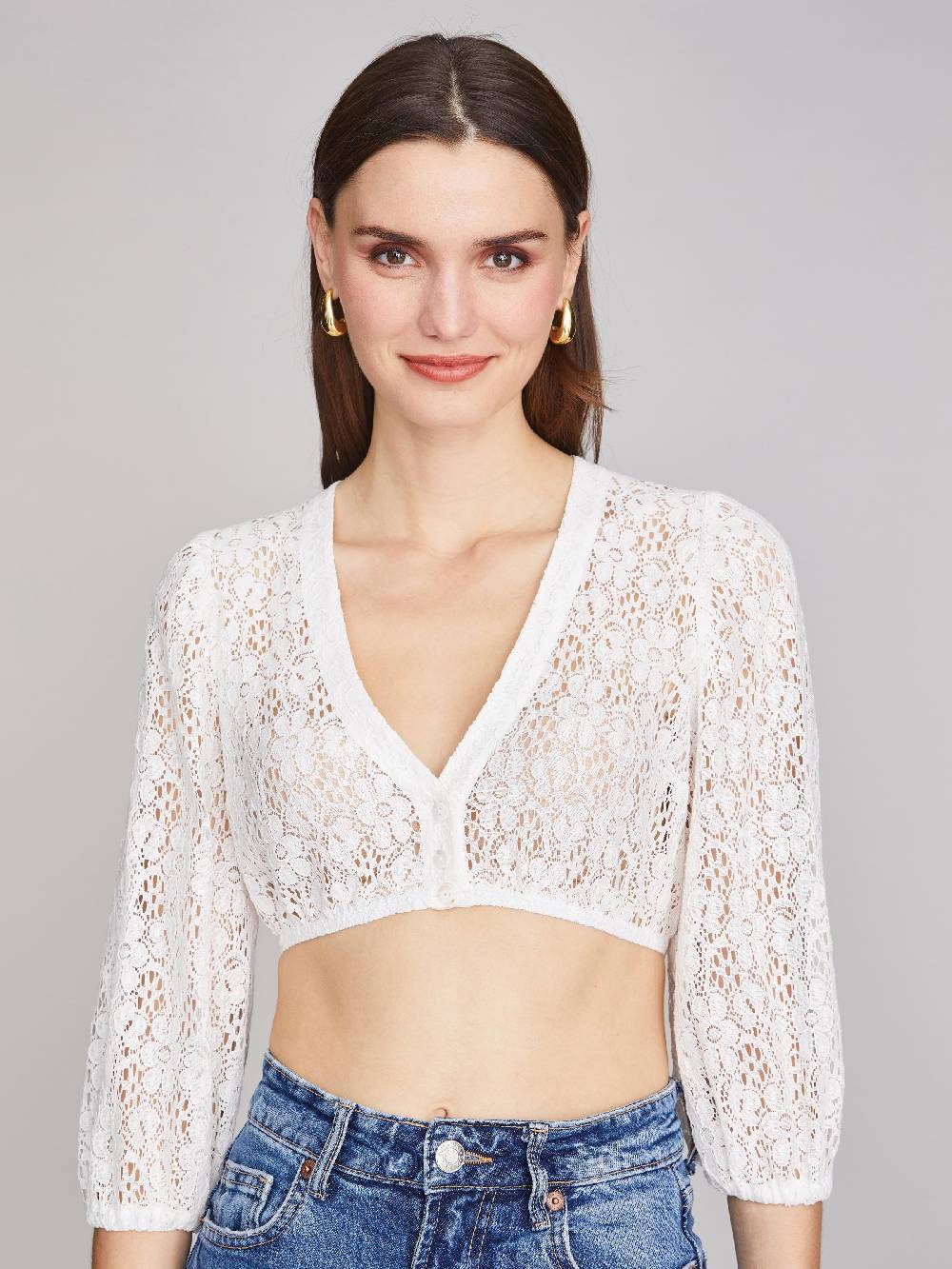 Limberry Weiße Dirndlbluse mit V-Ausschnitt - AURORA Blitzangebot