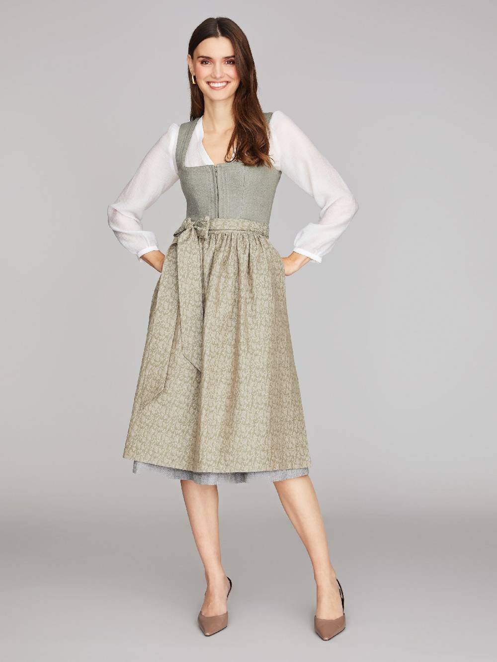 Limberry Grünes Dirndl aus Leinen - CLAIRE MISTY GREEN 50% Rabatt mit kostenlosem Versand