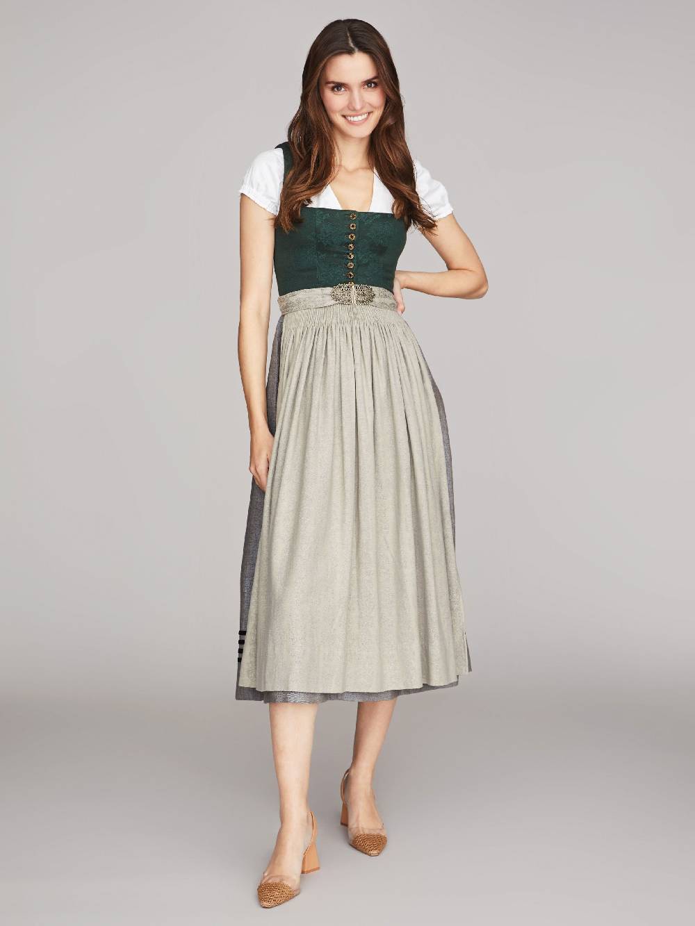 Limberry Tannengrünes Dirndl mit Blumen-Muster - MONIKA TANNE Blitzverkäufe