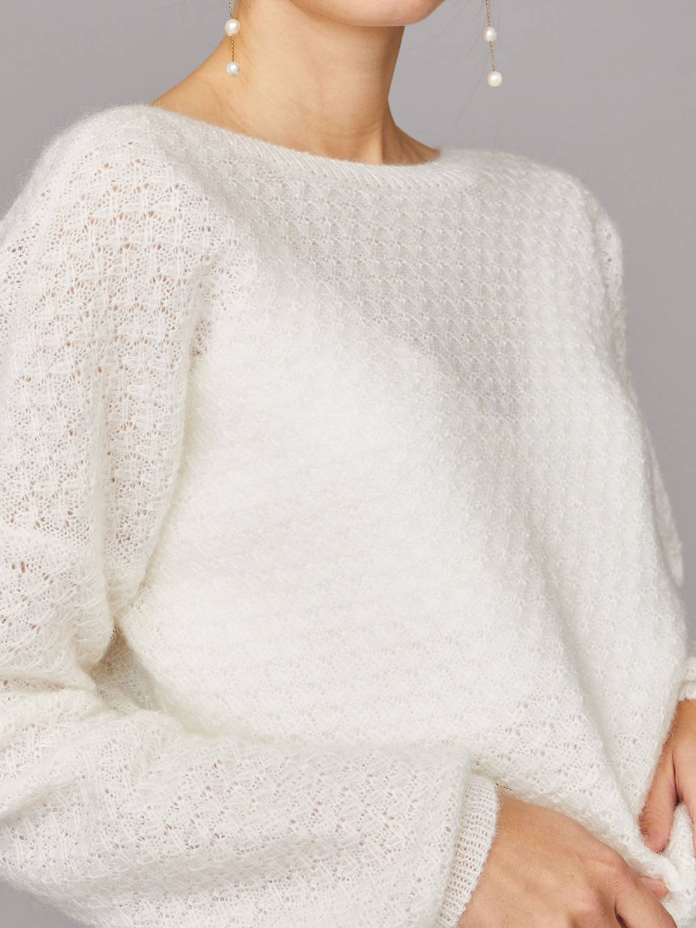 Limberry Cremefarbener Braut-Pullover mit tiefem V-Ausschnitt hinten - LARA Neuheiten