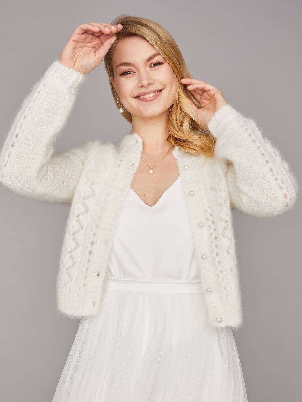 Limberry Braut-Strickjacke aus Mohair mit Perlenknöpfe - FLORA Tägliche Deals