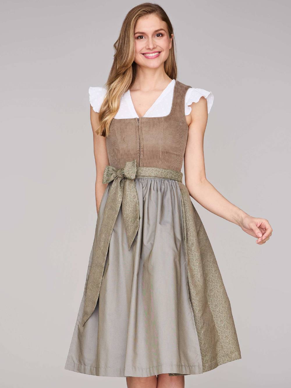 Limberry Braunes Dirndl mit Cord-Mieder - TIA DESERT TAUPE Nur noch ein Tag übrig
