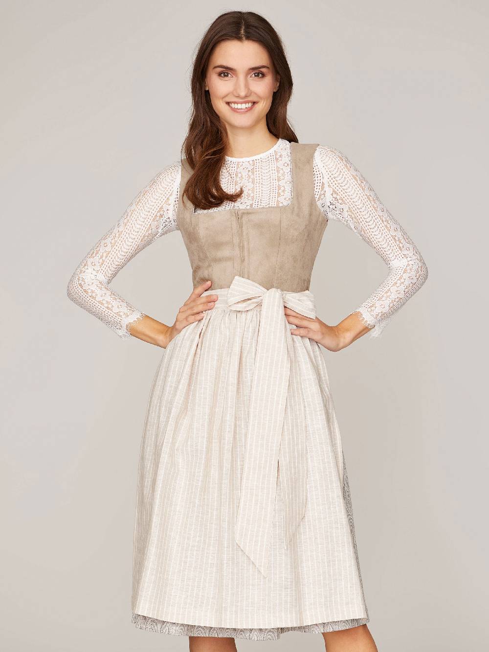 Limberry Hellbeiges Dirndl im Animalprint - KIRA SAND Fabrikverkauf