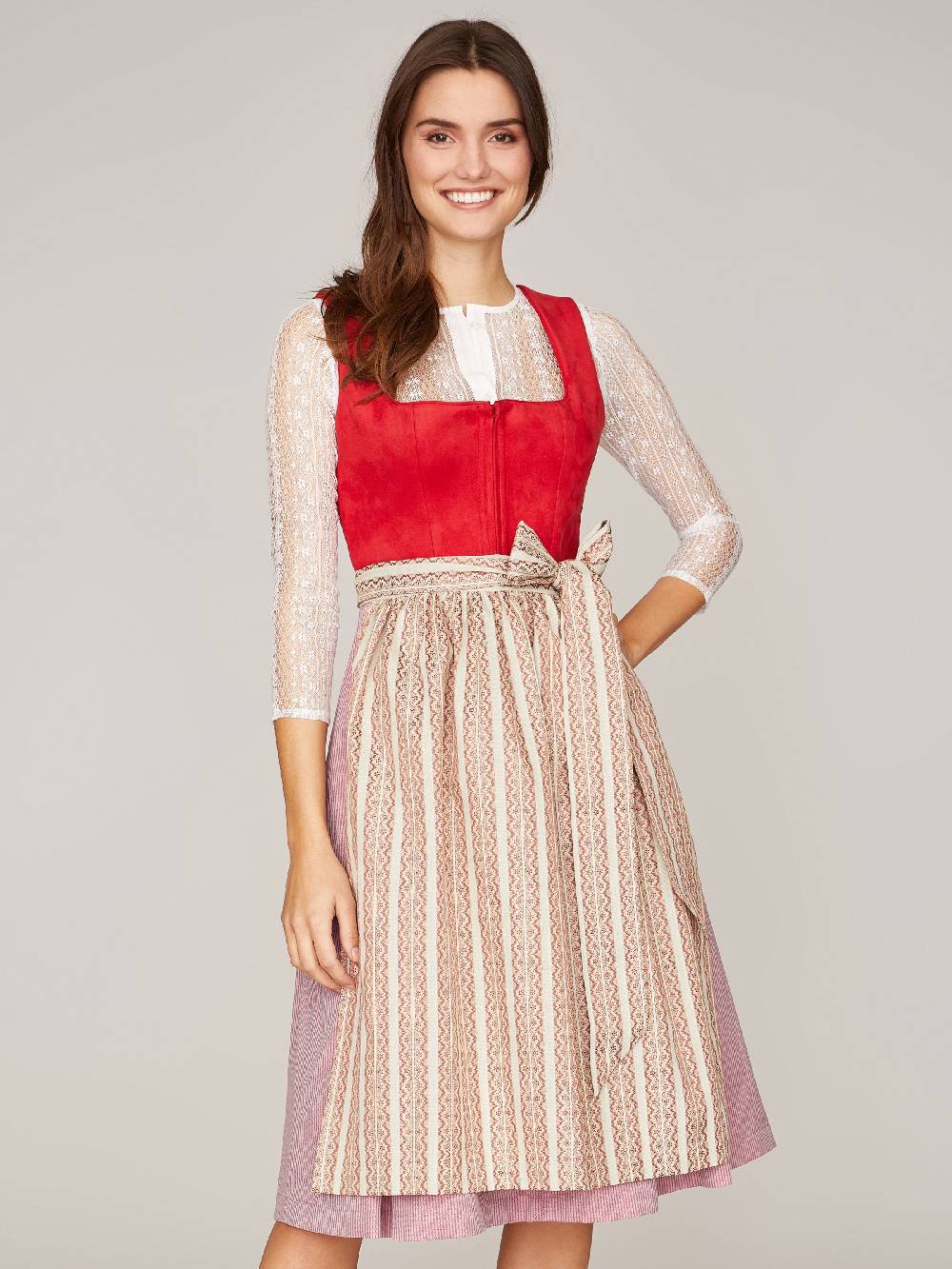Limberry Rotes Dirndl mit Mieder aus Veloursleder-Optik - SAMANTHA RED Blitzverkäufe