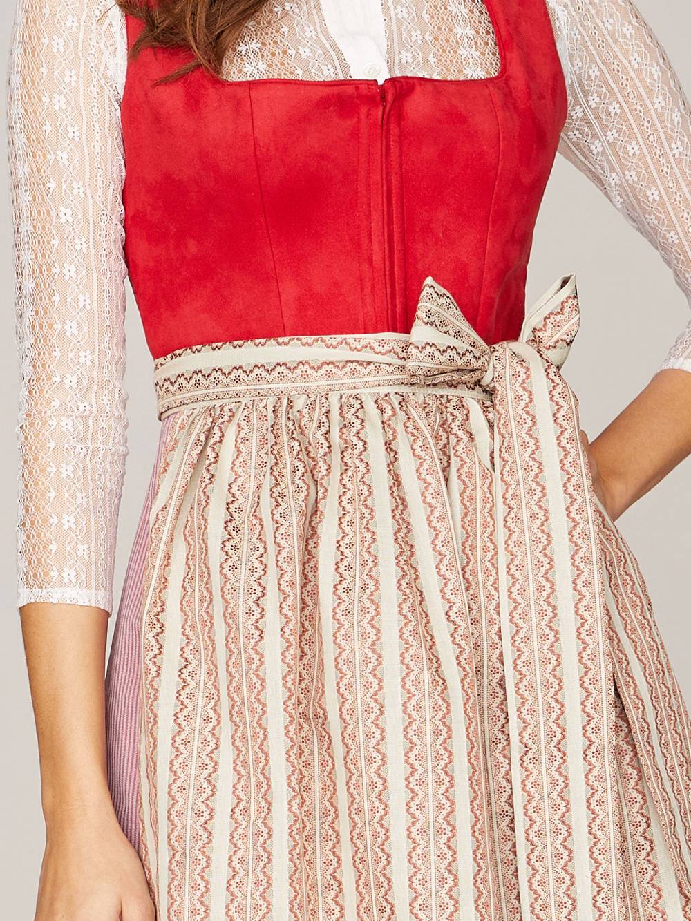 Limberry Rotes Dirndl mit Mieder aus Veloursleder-Optik - SAMANTHA RED Blitzverkäufe