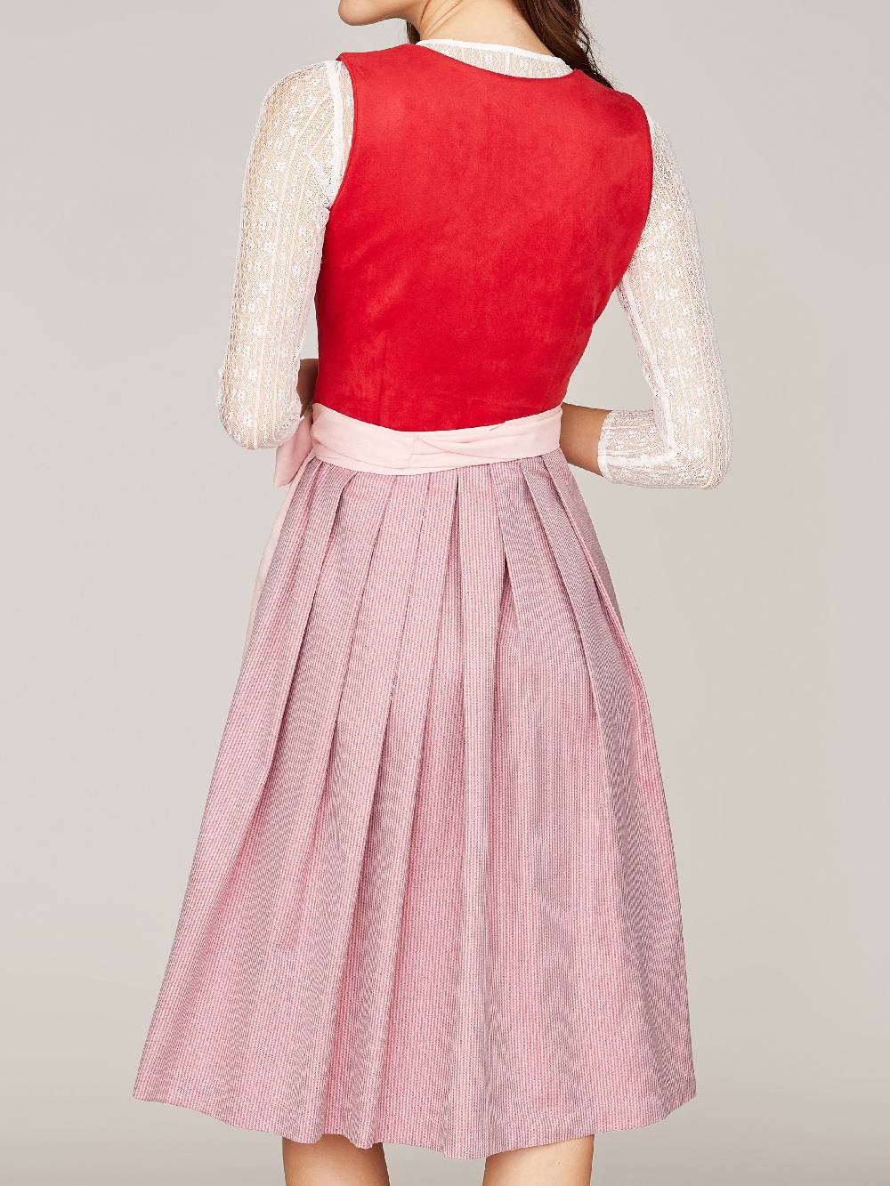 Limberry Rotes Dirndl mit Mieder aus Veloursleder-Optik - SAMANTHA RED Blitzverkäufe