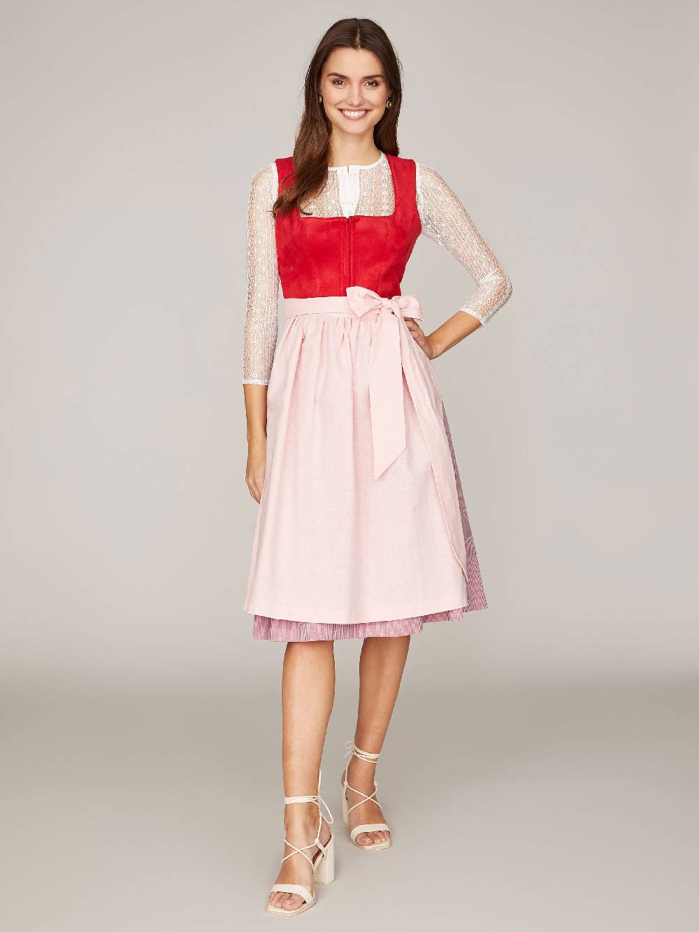 Limberry Rotes Dirndl mit Mieder aus Veloursleder-Optik - SAMANTHA RED Blitzverkäufe