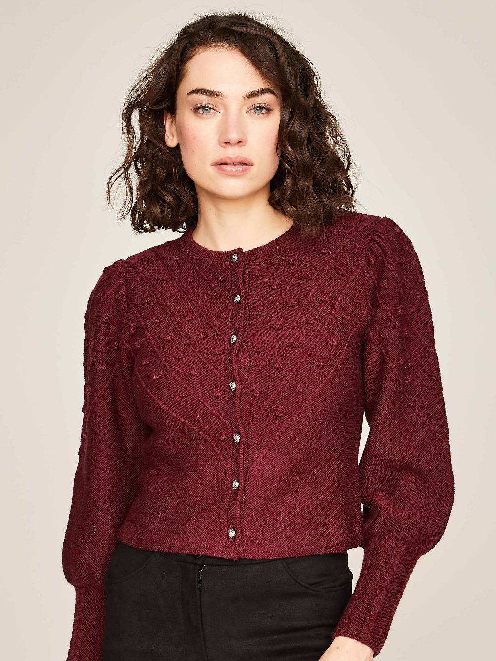 Limberry Weinrote Strickjacke mit Puffarm - MIA Begrenztes Angebot