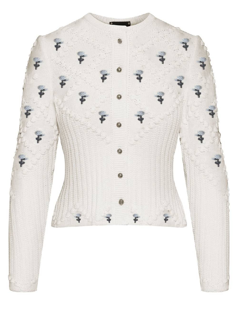 Limberry Cremeweiße Strickjacke mit blauer Blumenstickerei - ROMY Exklusivangebot