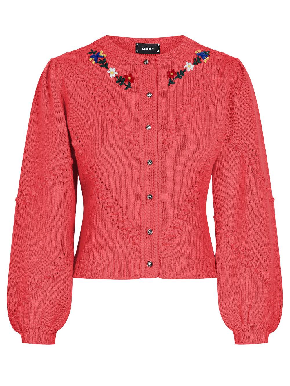 Limberry Strickjacke in Koralle mit Blumenstickerei - THERESA Kauf eins, bekomm eins gratis