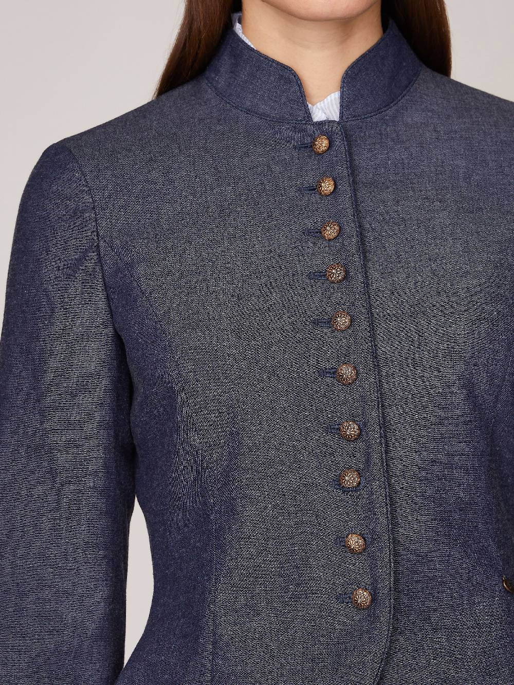 Limberry Denimfarbener Trachten-Blazer mit Stehkragen - CHRISTL Begrenzte Freigabe