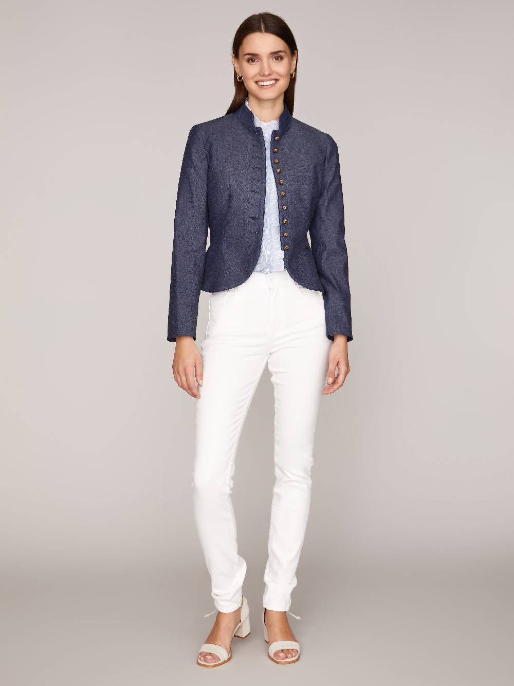 Limberry Denimfarbener Trachten-Blazer mit Stehkragen - CHRISTL Begrenzte Freigabe