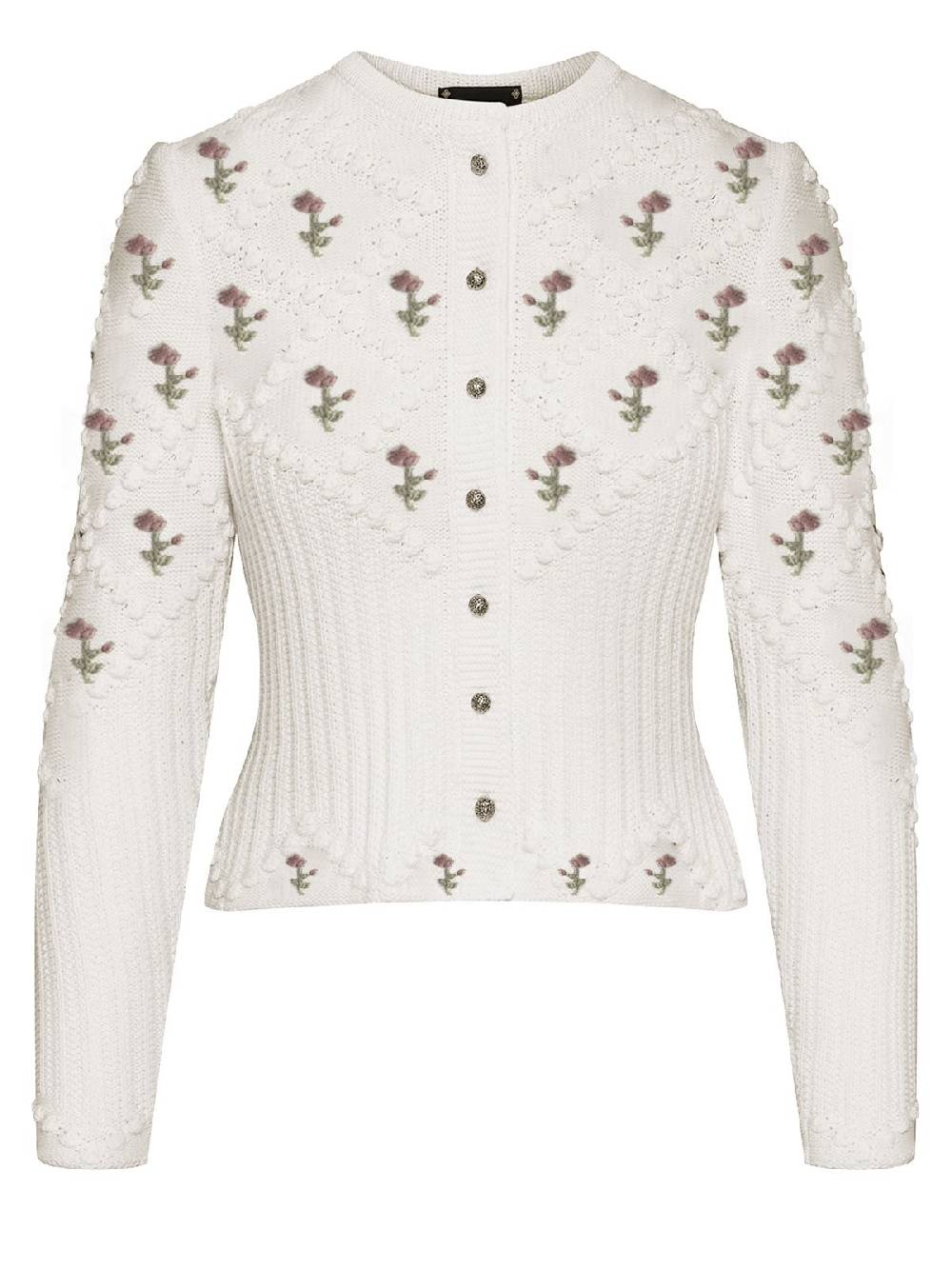 Limberry Cremeweiße Strickjacke mit rosa Blumenstickerei - ROMY Letzte 2 Tage
