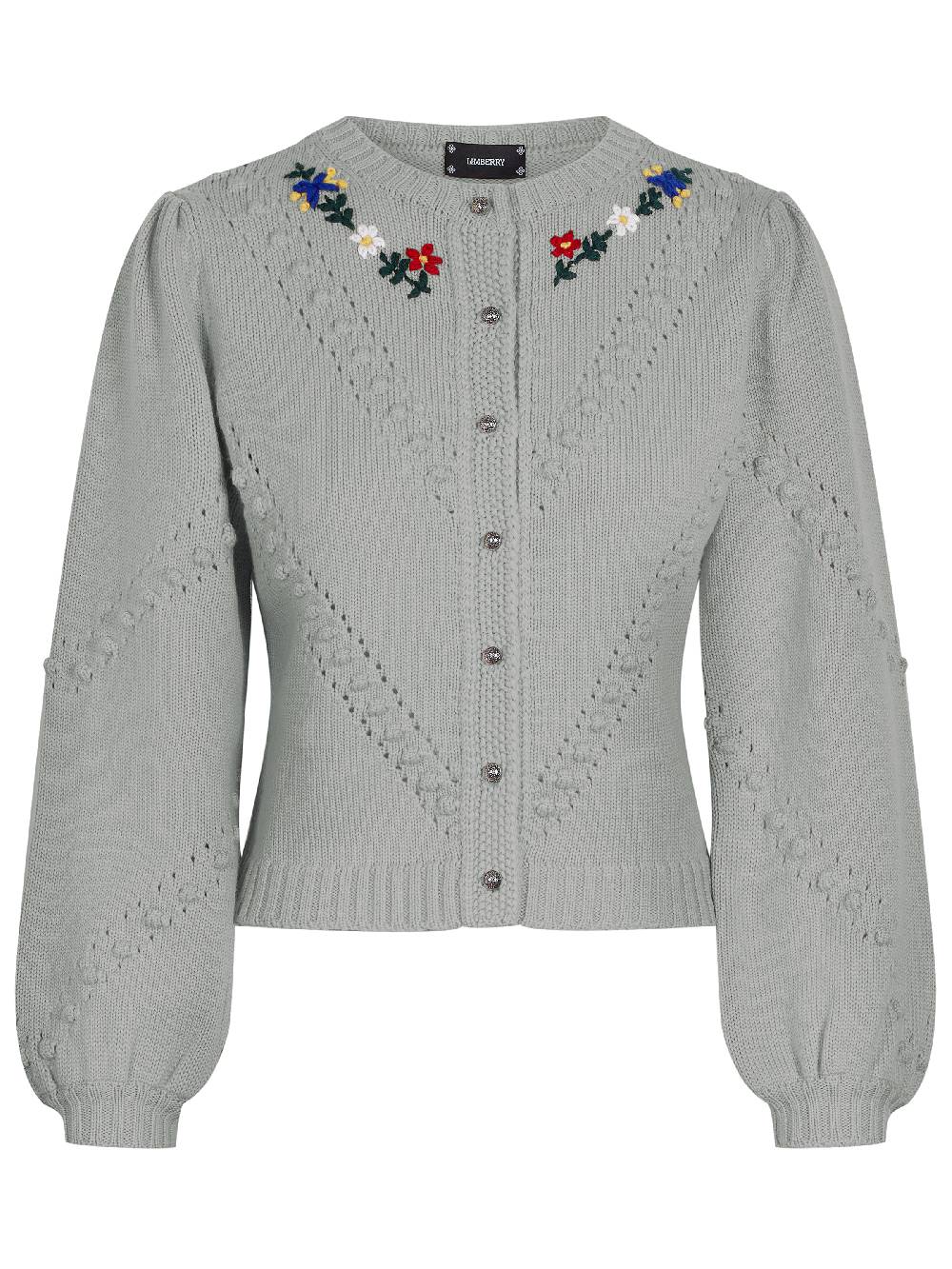 Limberry Strickjacke in Khaki mit Blumenstickerei - THERESA Fabrikladen