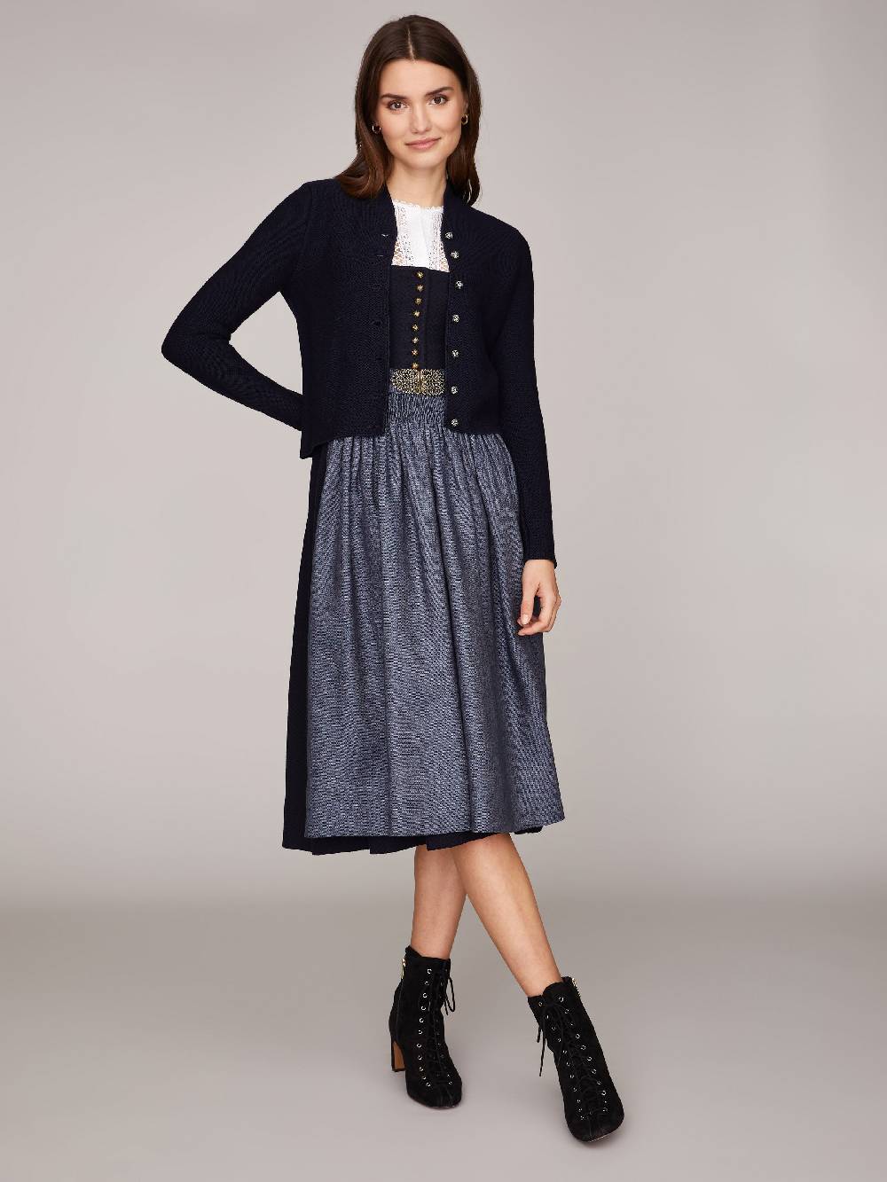 Limberry Dunkelblaue Trachten-Strickjacke mit Stehkragen - ANNA MARINE Hotsell