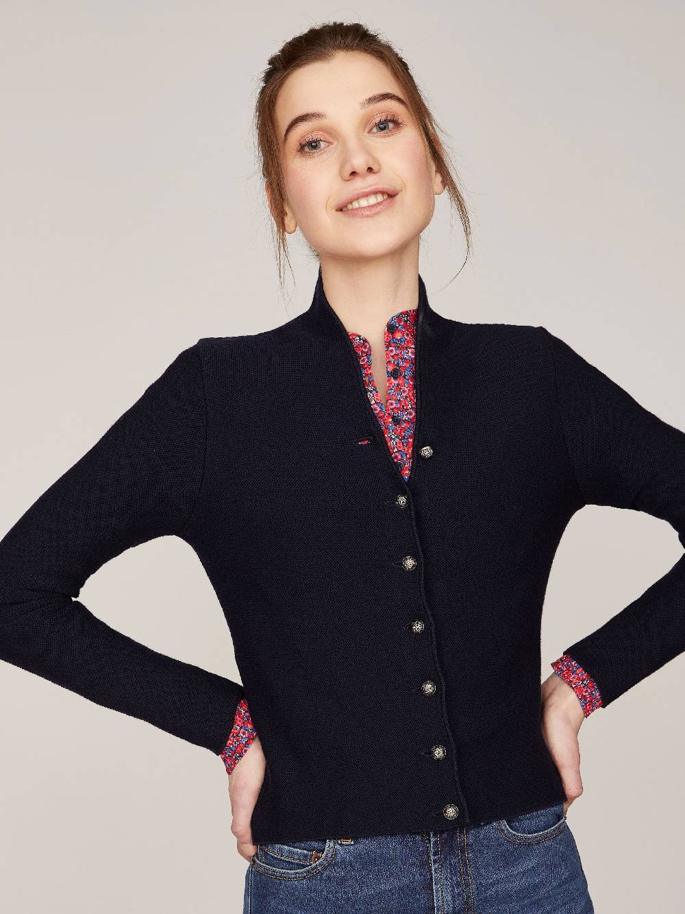 Limberry Dunkelblaue Trachten-Strickjacke mit Stehkragen - ANNA MARINE Hotsell