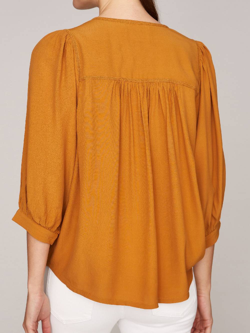 Limberry Hellbraune Bluse mit Puffärmeln - TIDRIS Große Rabatte
