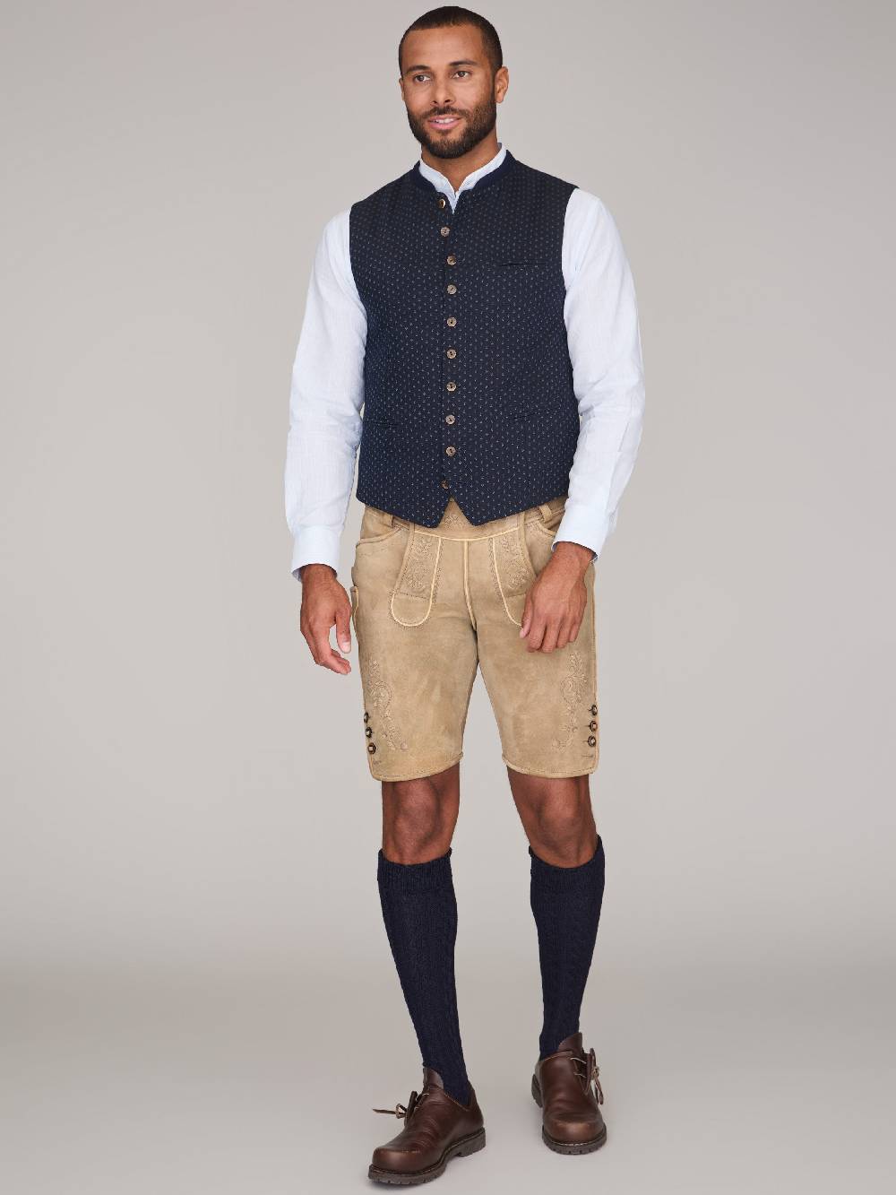 Limberry Gemusterte dunkelblaue Trachtenweste - MAXIMILIAN DARK NAVY Kostenlose Rückgabe