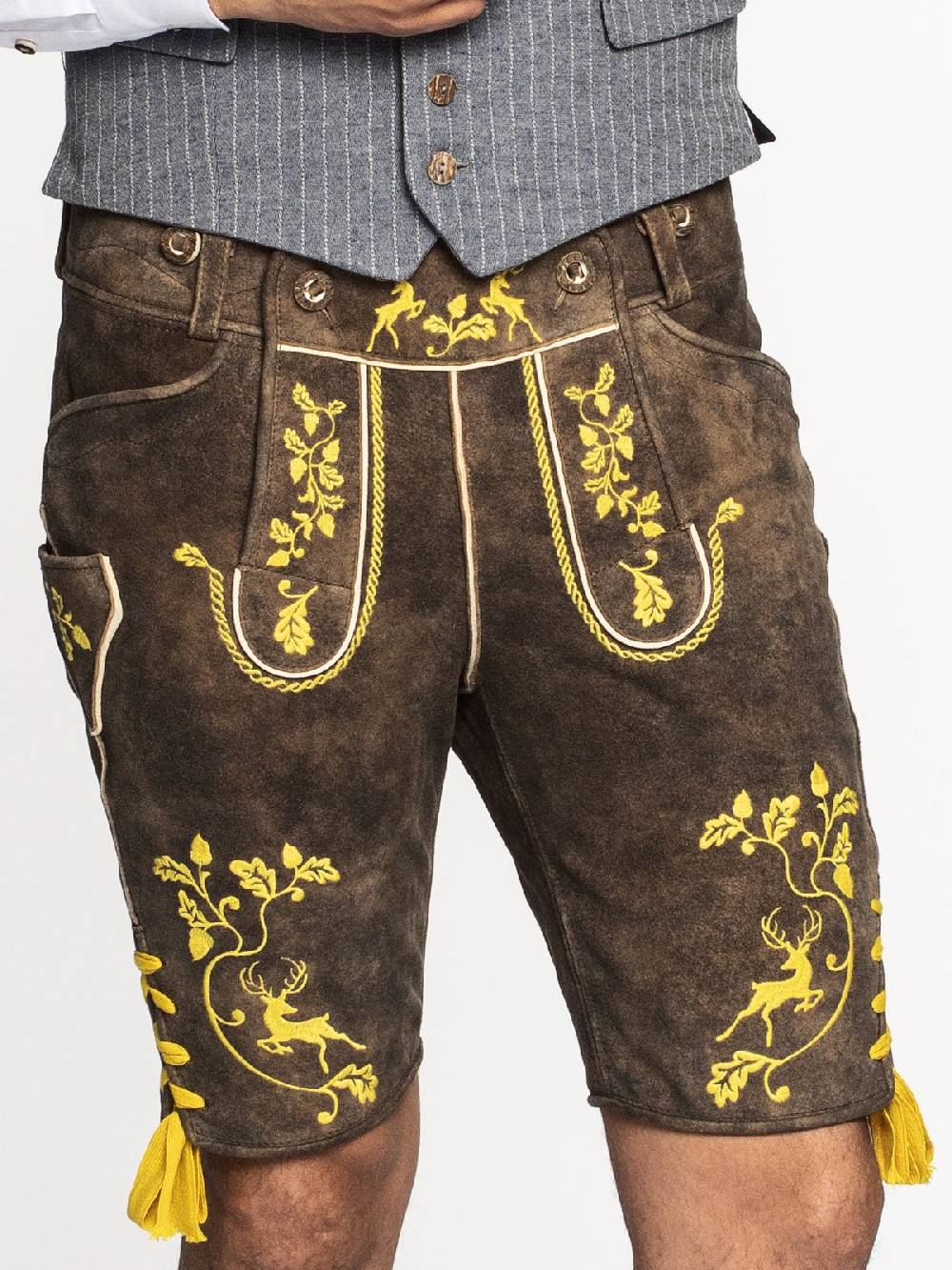 Limberry Braune Lederhose mit gelber Stickerei - MAX BRAUN Letzte 2 Tage
