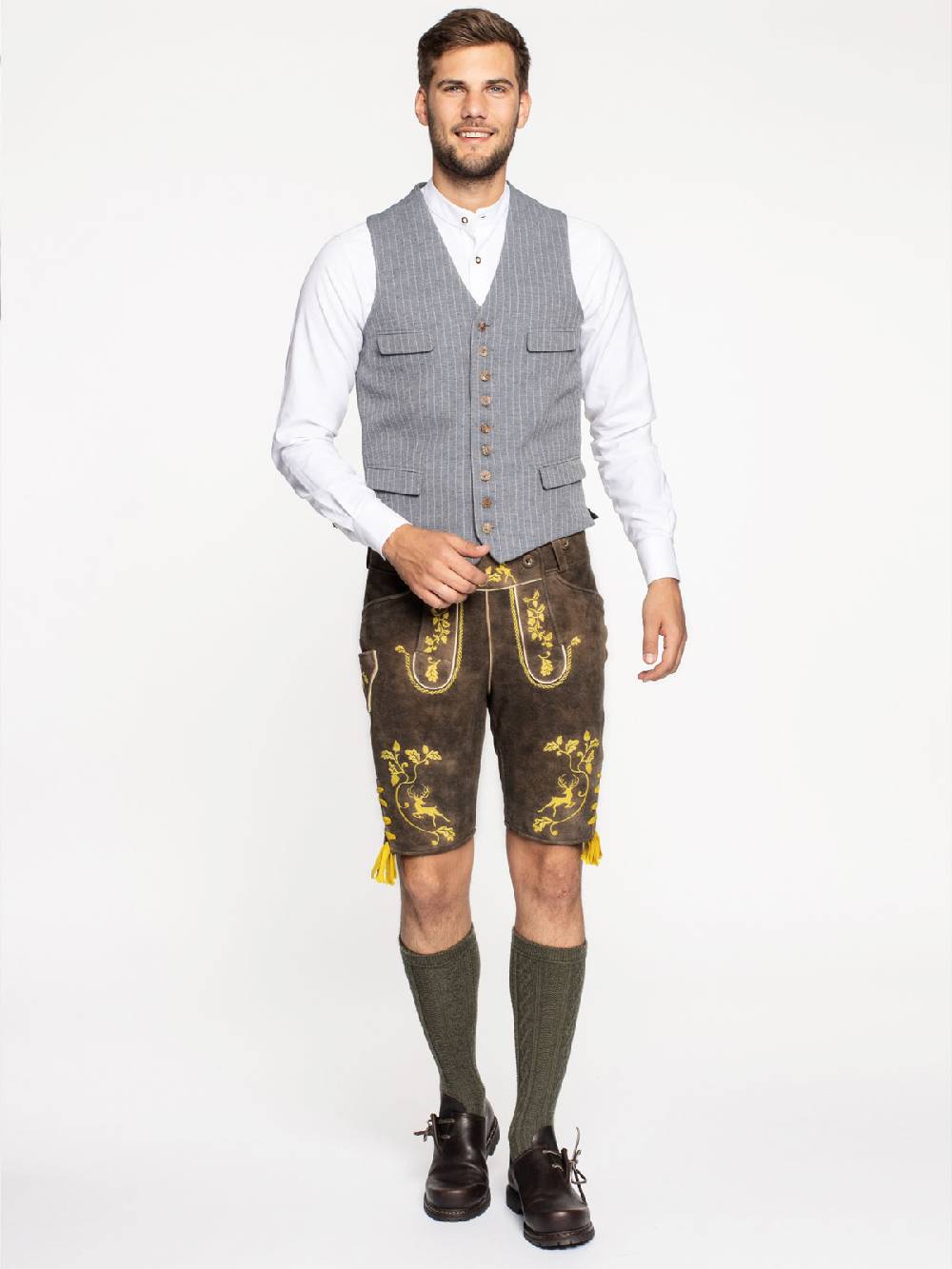 Limberry Braune Lederhose mit gelber Stickerei - MAX BRAUN Letzte 2 Tage