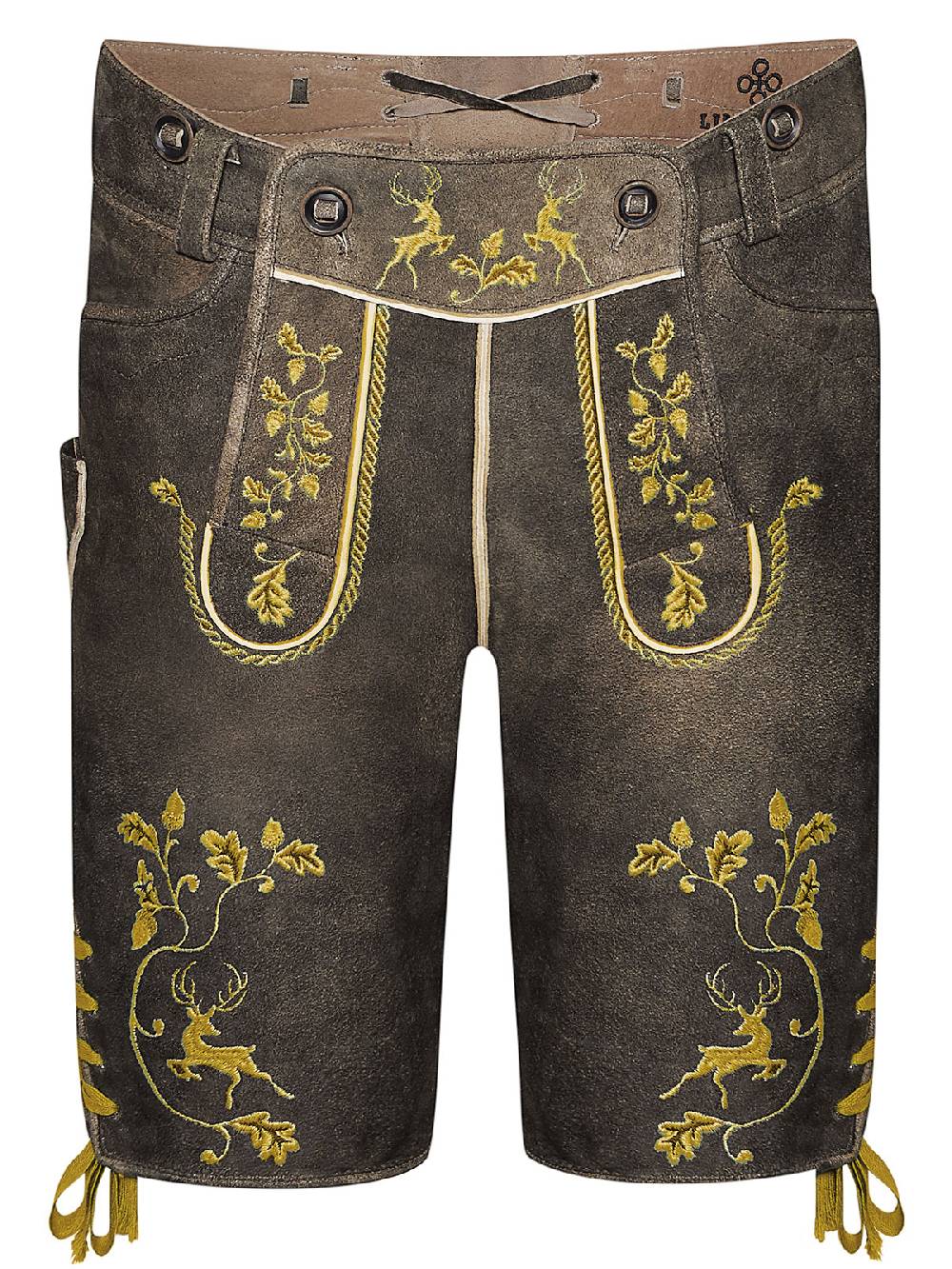 Limberry Braune Lederhose mit gelber Stickerei - MAX BRAUN Letzte 2 Tage