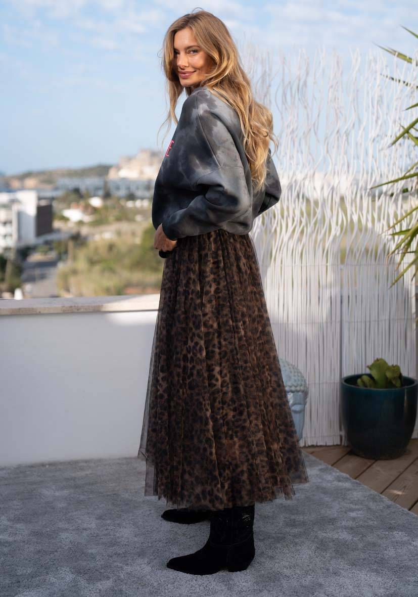 Miss Goodlife Maxirock Tüll Leo allover – brown Jubiläumsangebot