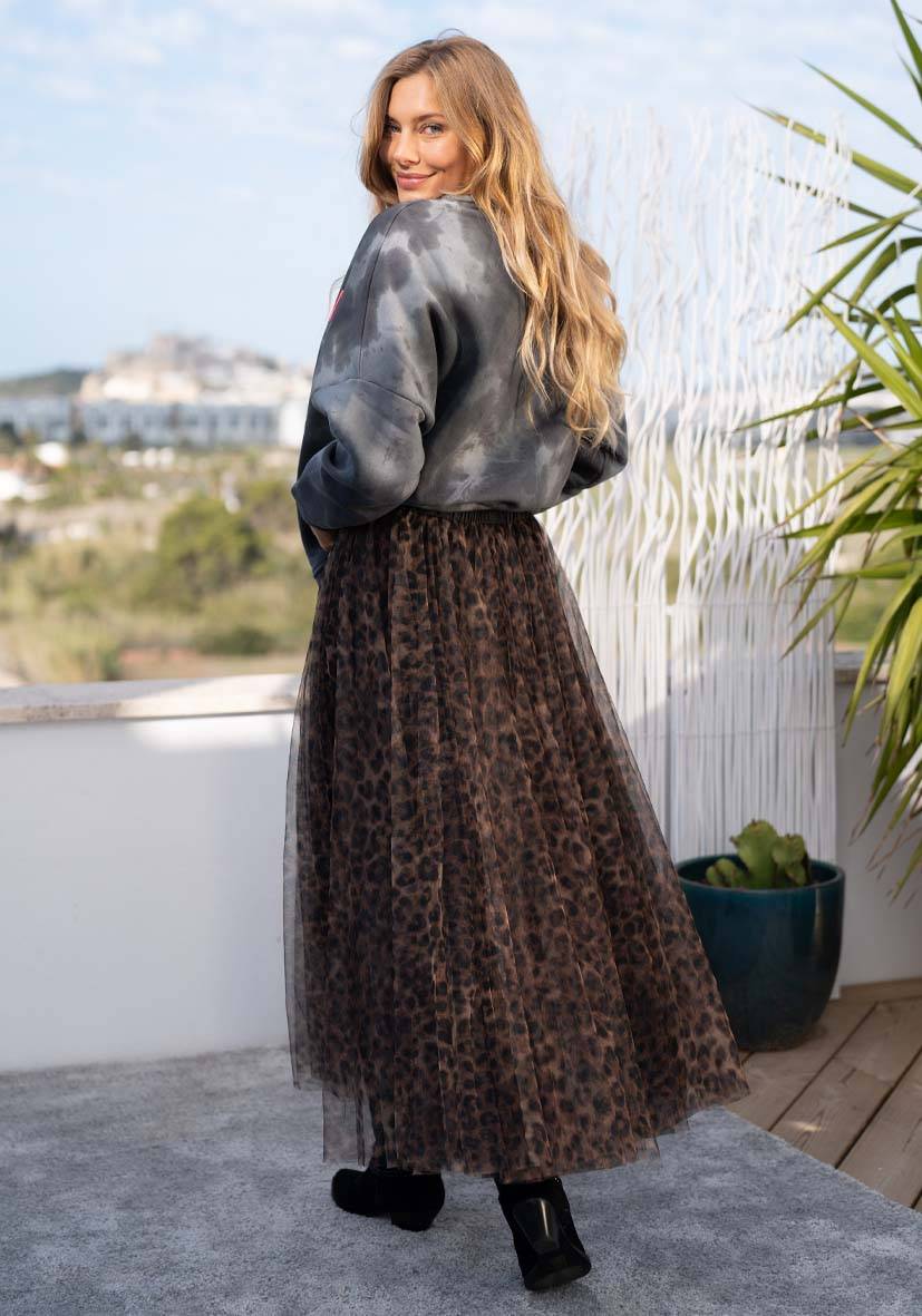 Miss Goodlife Maxirock Tüll Leo allover – brown Jubiläumsangebot